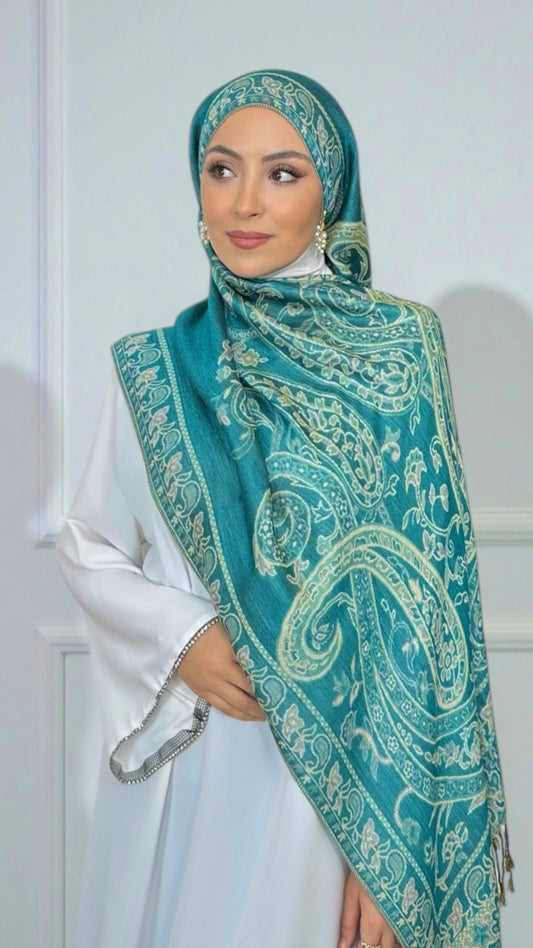 Royal Paisley Pashmina Blue & Ivory