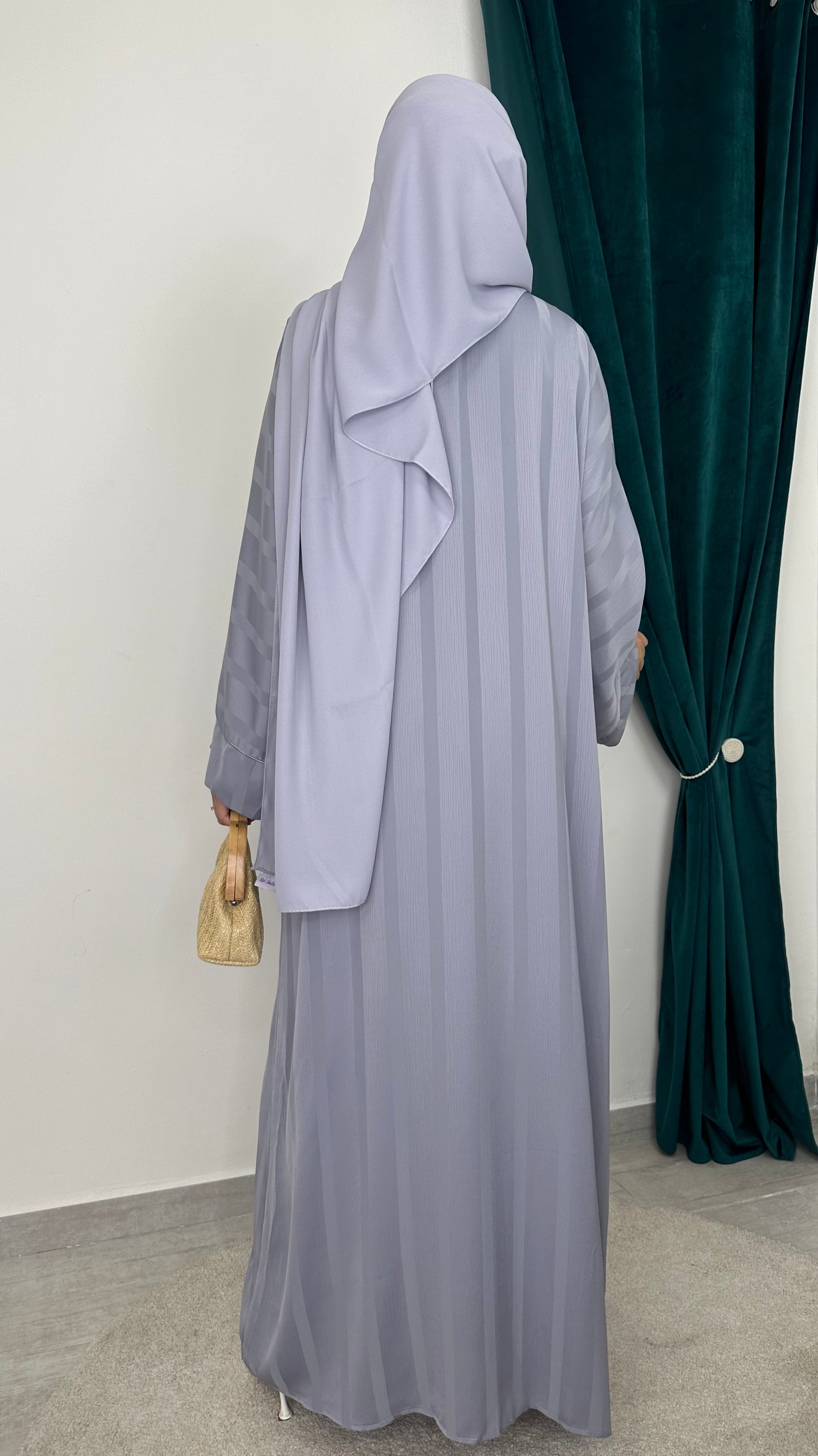 Completo Abaya Satinata Rows Grigio