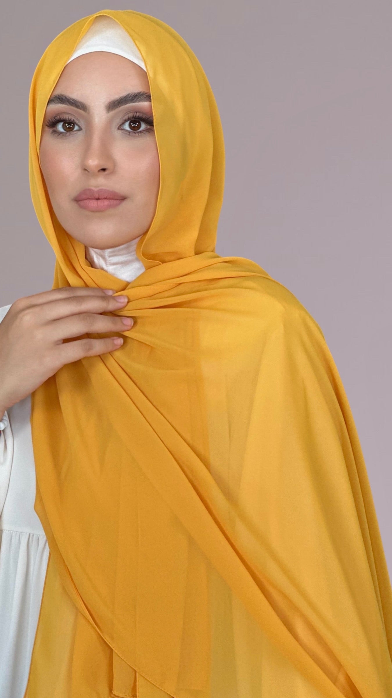 Hijab, chador, velo, turbante, foulard, copricapo, musulmano, islamico, sciarpa,  trasparente, chiffon crepe Ocra