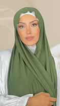 Carica l'immagine nel visualizzatore della galleria, Hijab Jersey verde militare-orlo Flatlock
