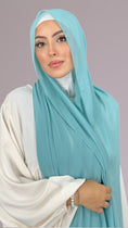 Carica l'immagine nel visualizzatore della galleria, Hijab, chador, velo, turbante, foulard, copricapo, musulmano, islamico, sciarpa,  trasparente, chiffon crepe Ice Blue
