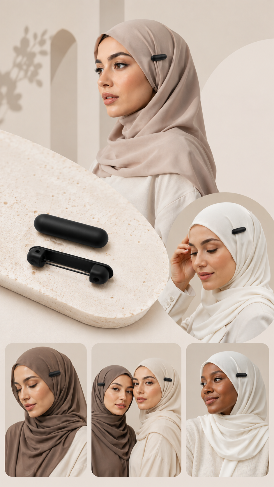 Hijab Clip Matte Nero – Set da 6