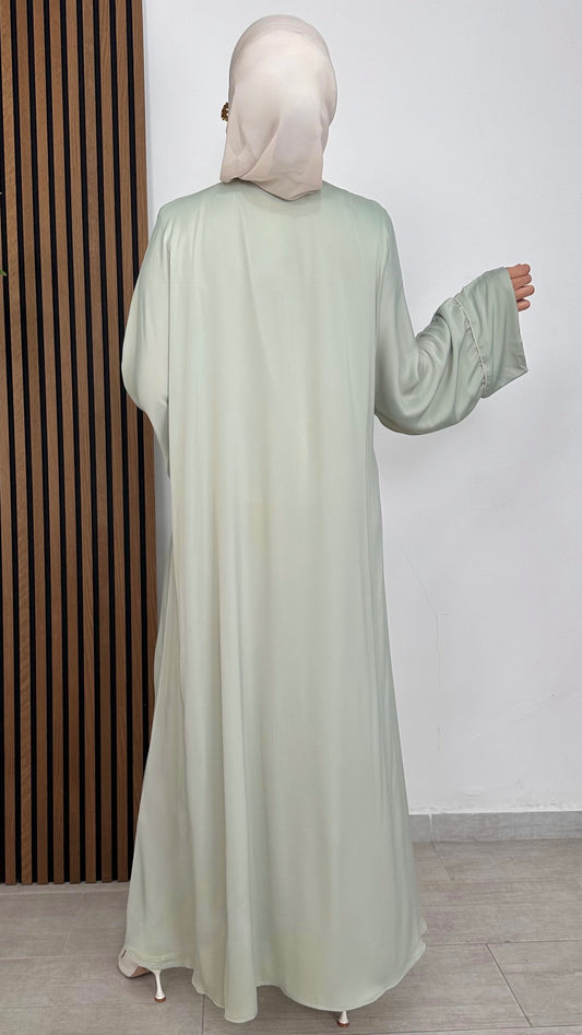 Abaya Ricamata con cinturino Verde Acqua