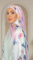 Cargar la imagen en la vista de la galería, Patterned Bicolour Hijab, Hijab doppio colore, hijab con fantasia, hijab Paradise, sorriso, donna musulmana, Hijab multiuso
