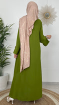 Cargar la imagen en la vista de la galería, Abaya bicolour  verde avocado, maniche ripiegate,tasche, abito da Preghiera, donna musulmana, Hijab
