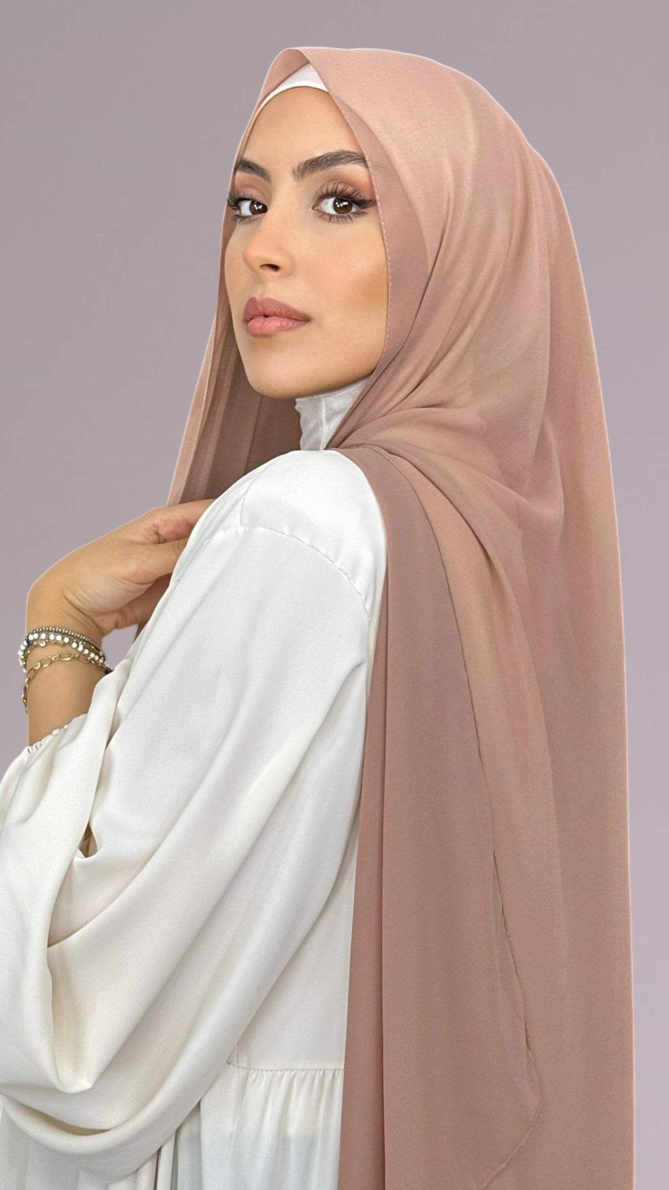 Hijab Chiffon Crepe Rosa argento