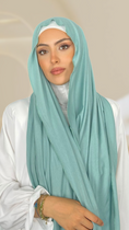 Carica l'immagine nel visualizzatore della galleria, Hijab Jersey verde acqua-orlo Flatlock
