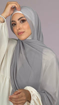 Carica l'immagine nel visualizzatore della galleria, Hijab, chador, velo, turbante, foulard, copricapo, musulmano, islamico, sciarpa,  trasparente, chiffon crepe grigio
