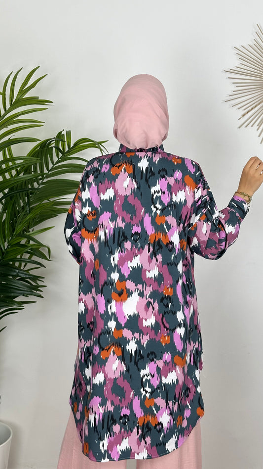 Painted Camicia Ciano, camicia over, camicia lunga, camicia colorata, rosa, ciano, mattone, Hijab paradise, donna con hijab, donna musulmana, abito modest 