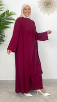 Load image into Gallery viewer, Completo abaya bordeaux, completo 3 pezzi, abaya  con Gonna, modest , donna musulmana, laccio in vita, Hijab Paradise 
