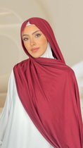 Cargar la imagen en la vista de la galería, Hijab Jersey Bordeaux scuro orlo Flatlock
