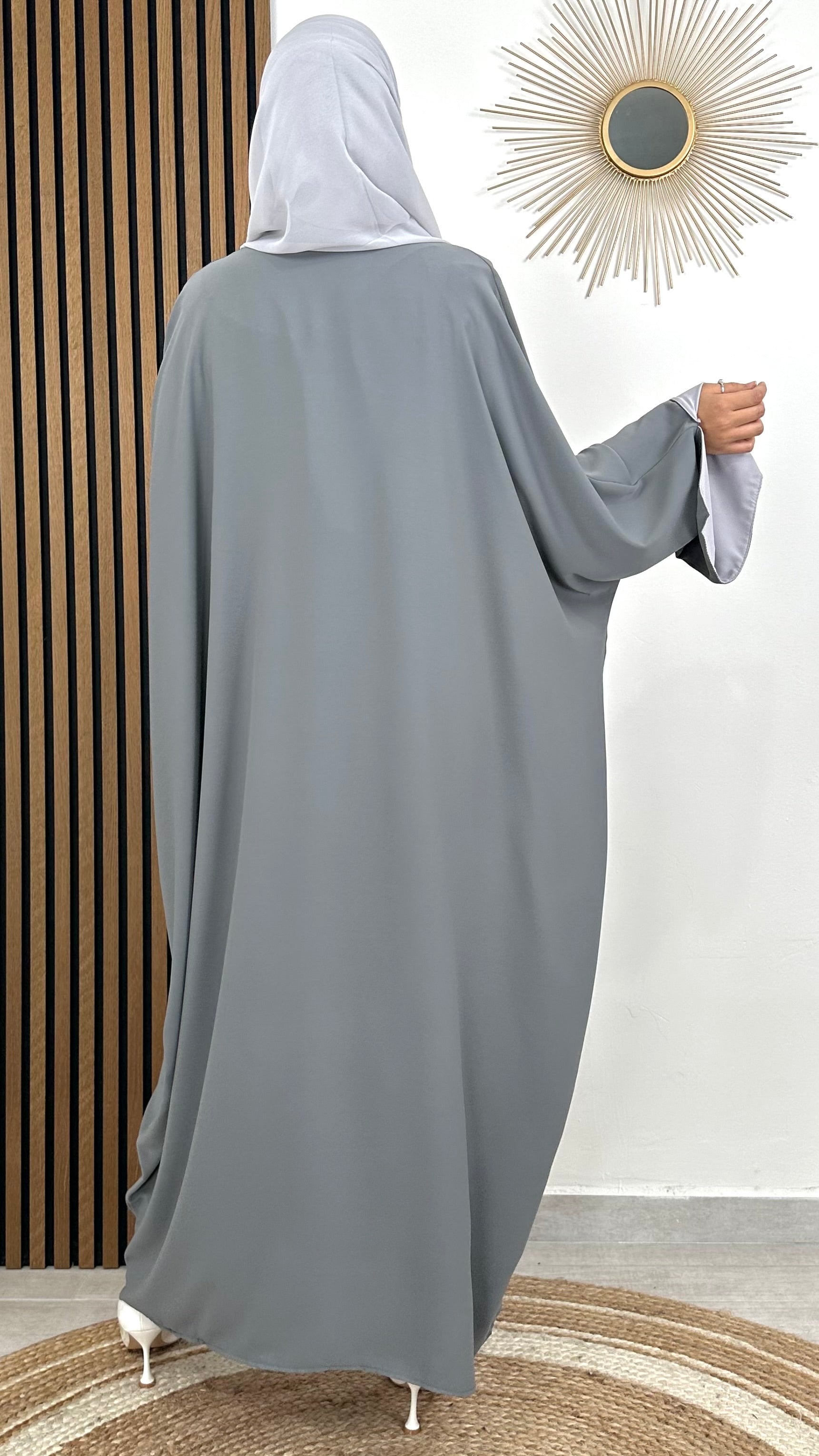 Donna musulmama, abito lungo,abaya, abaya bicolour, grigio, Hijab Paradise