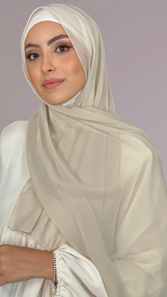 Hijab, chador, velo, turbante, foulard, copricapo, musulmano, islamico, sciarpa,  trasparente, chiffon crepe Beige Scuro