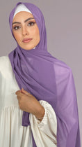 Load image into Gallery viewer, Hijab, chador, velo, turbante, foulard, copricapo, musulmano, islamico, sciarpa,  trasparente, chiffon crepe, hijab viola
