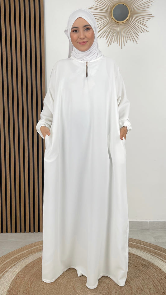 Abaya White Zip- Hijab Paradise- abaya per umra e hajj - zip davanti - abaya per il pellegrinaggio - hijab - abaya lunga- semplice