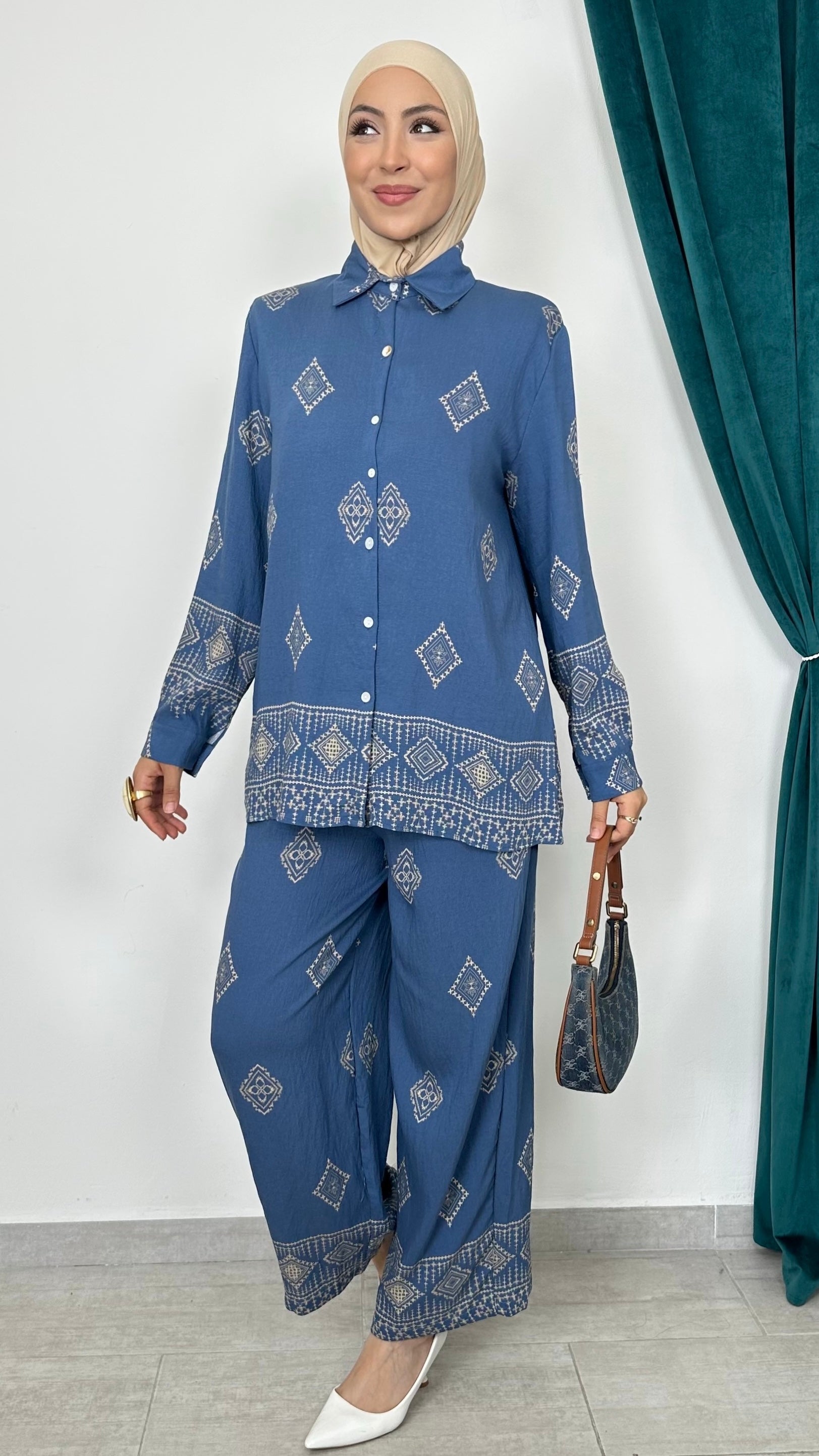 Embroidered Set Ciano - Hijab Paradise 