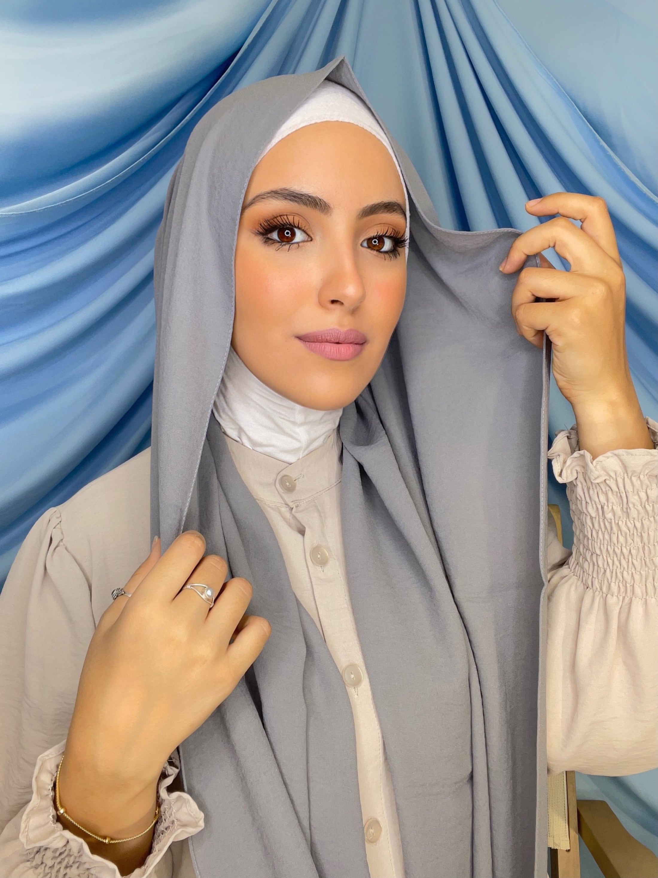 Hijab, chador, velo, turbante, foulard, copricapo, musulmano, islamico, sciarpa,  Hijab crinckle crepe grigio scuro