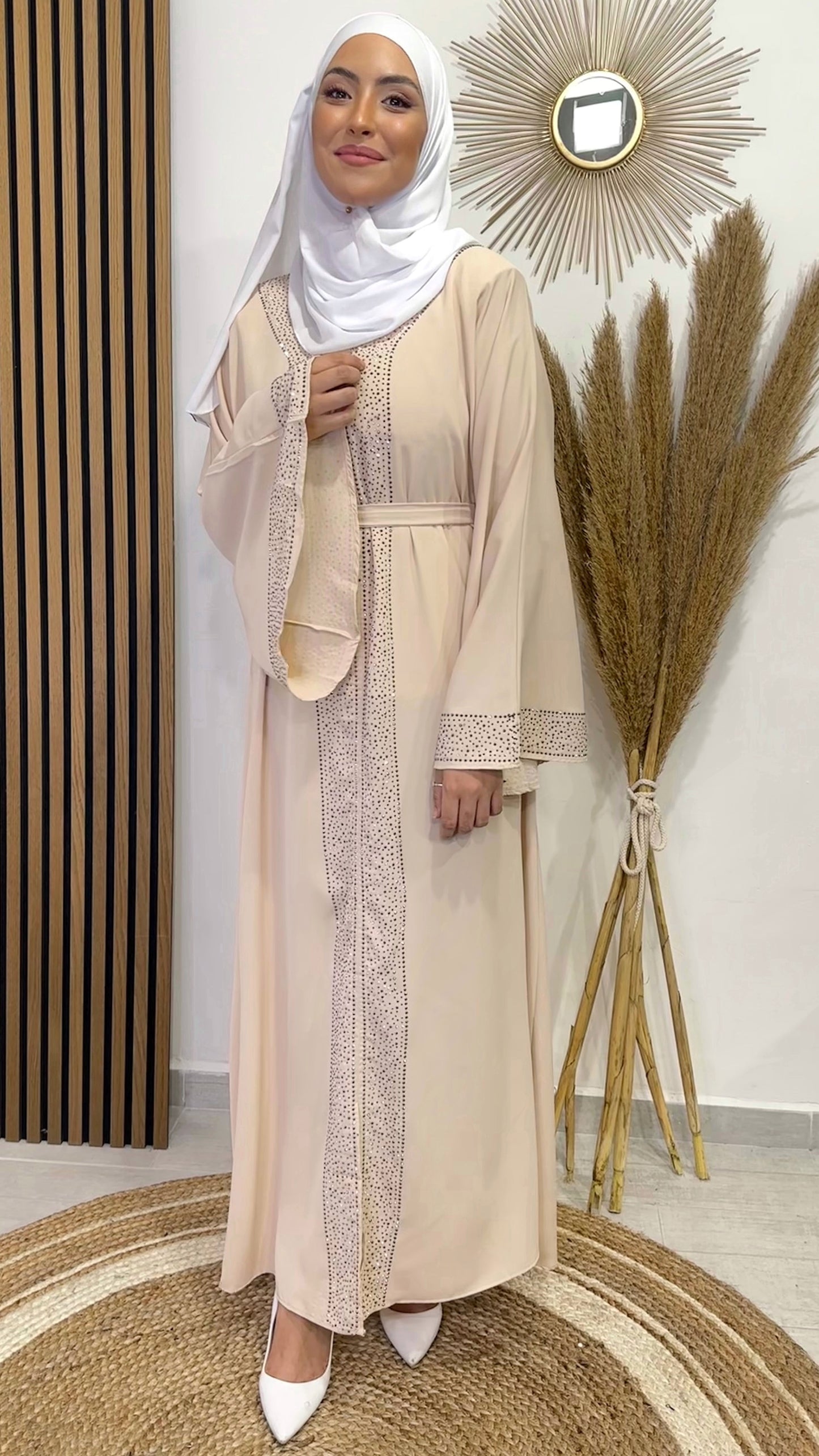 Abaya Brilliant maniche larghe beige