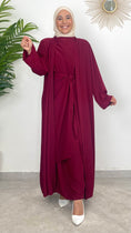 Carica l'immagine nel visualizzatore della galleria, Completo abaya bordeaux, completo 3 pezzi, abaya  con Gonna, modest , donna musulmana, laccio in vita, Hijab Paradise 
