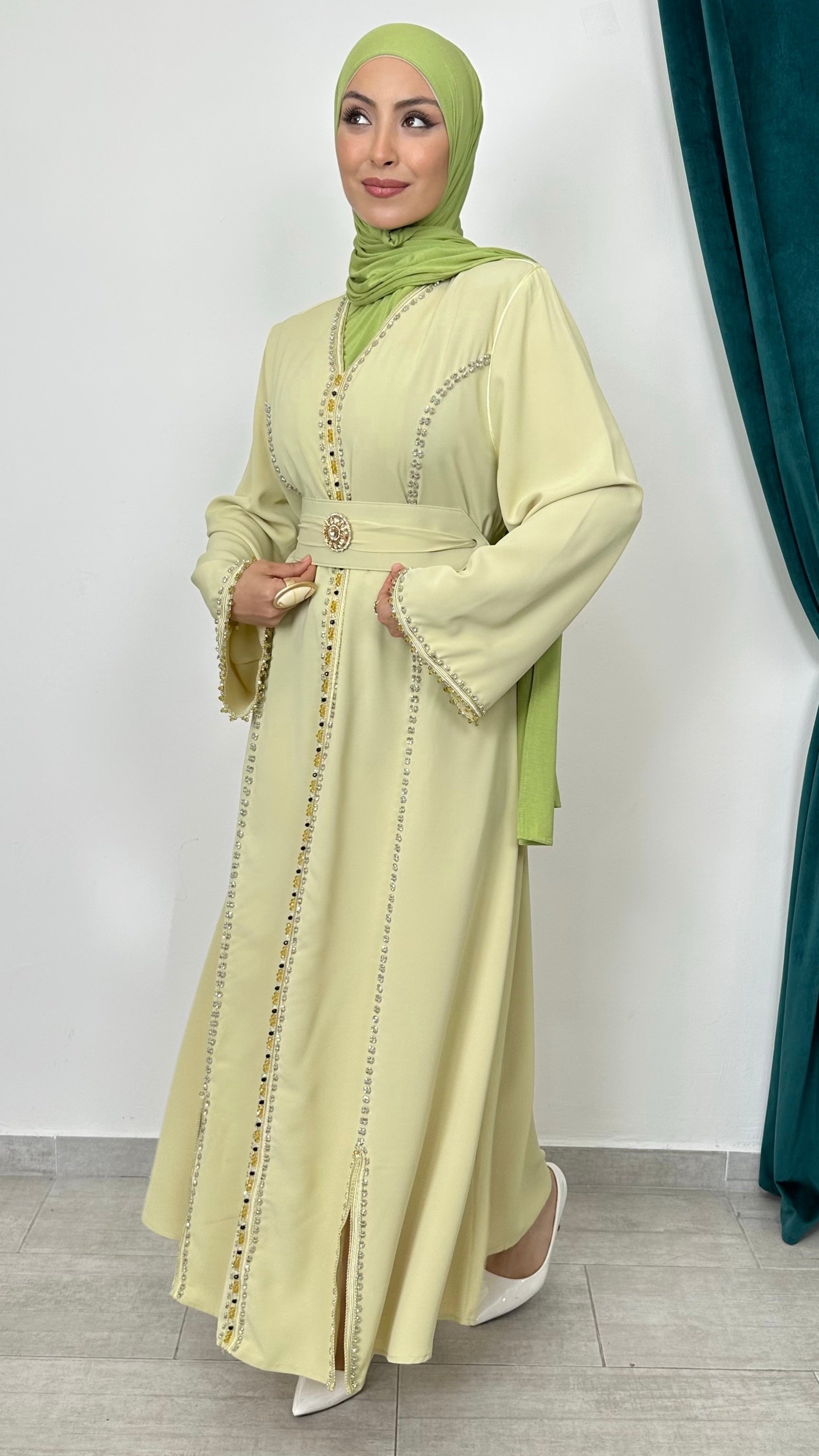 Crystal Belt Dress Verde - Hijab Paradise 