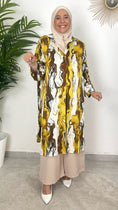 Load image into Gallery viewer, Abito Camicia Blusa Yellow, camicia  marble, camicia colorata, bianco, marrone, giallo , beige, Hijab paradise, donna con hijab, donna musulmana, abito modest
