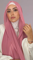 Carica l'immagine nel visualizzatore della galleria, Hijab, chador, velo, turbante, foulard, copricapo, musulmano, islamico, sciarpa,  trasparente, chiffon crepe rosa
