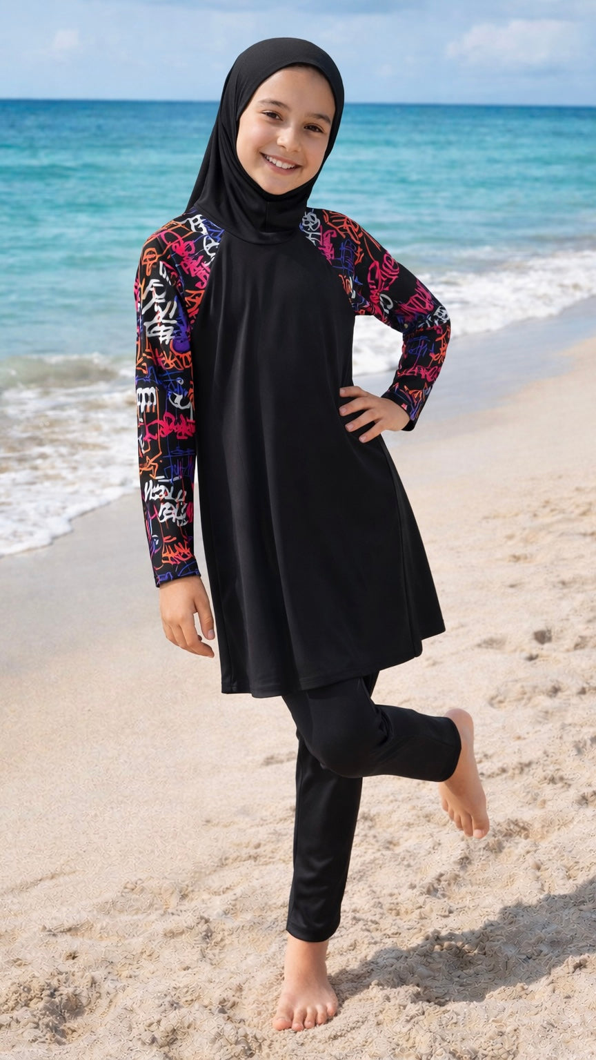Burkini per bambine - ragazzine nero