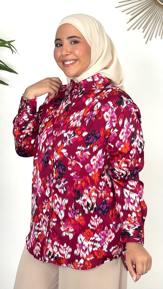  Camicia graphic rossa, camicia, camicia lunga, camicia colorata, rosa, rosso, blu, Hijab paradise, donna con hijab, donna musulmana, abito modest 