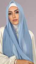 Load image into Gallery viewer, Hijab, chador, velo, turbante, foulard, copricapo, musulmano, islamico, sciarpa,  trasparente, chiffon crepe Azzurro Pastello
