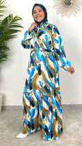 Load image into Gallery viewer, Brushed Dress blu, vestito estivo,  colorato, blu, beige, blu scuro, , vestito maniche larghe, hijab, donna musulmana, donna musulmana
