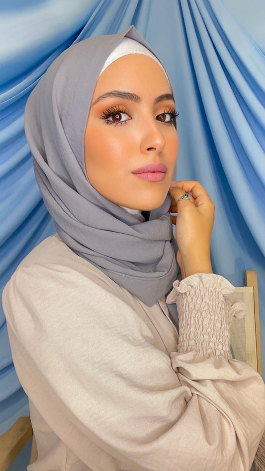 Hijab, chador, velo, turbante, foulard, copricapo, musulmano, islamico, sciarpa,  Hijab crinckle crepe grigio scuro