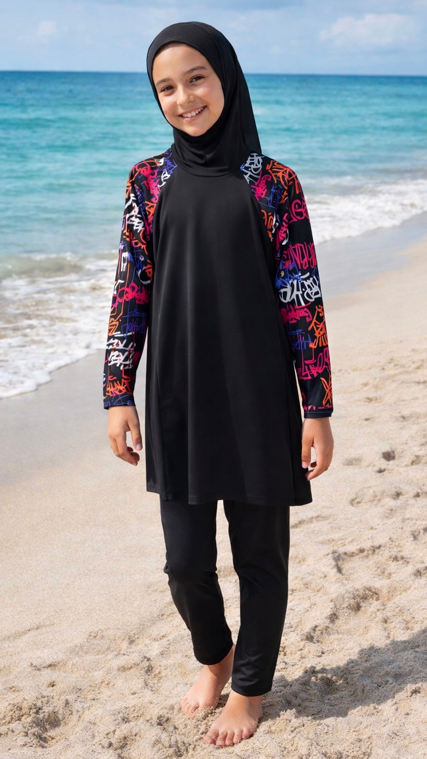 Burkini per bambine - ragazzine nero