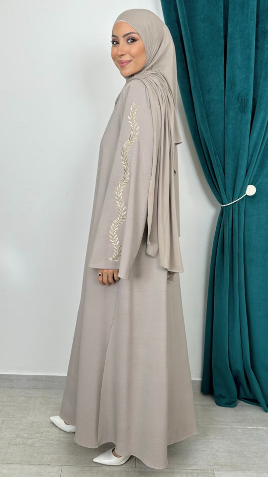Abaya Ricamo Prestige Taupe - Hijab Paradise 