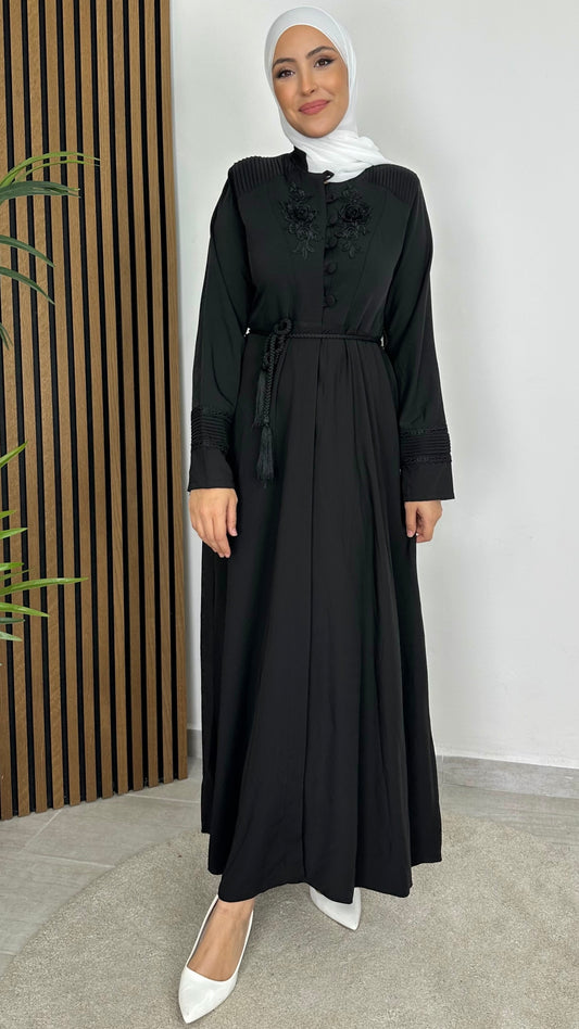 Flower Abaya Black