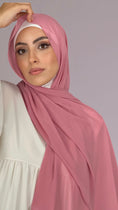 Carica l'immagine nel visualizzatore della galleria, Hijab, chador, velo, turbante, foulard, copricapo, musulmano, islamico, sciarpa,  trasparente, chiffon crepe rosa
