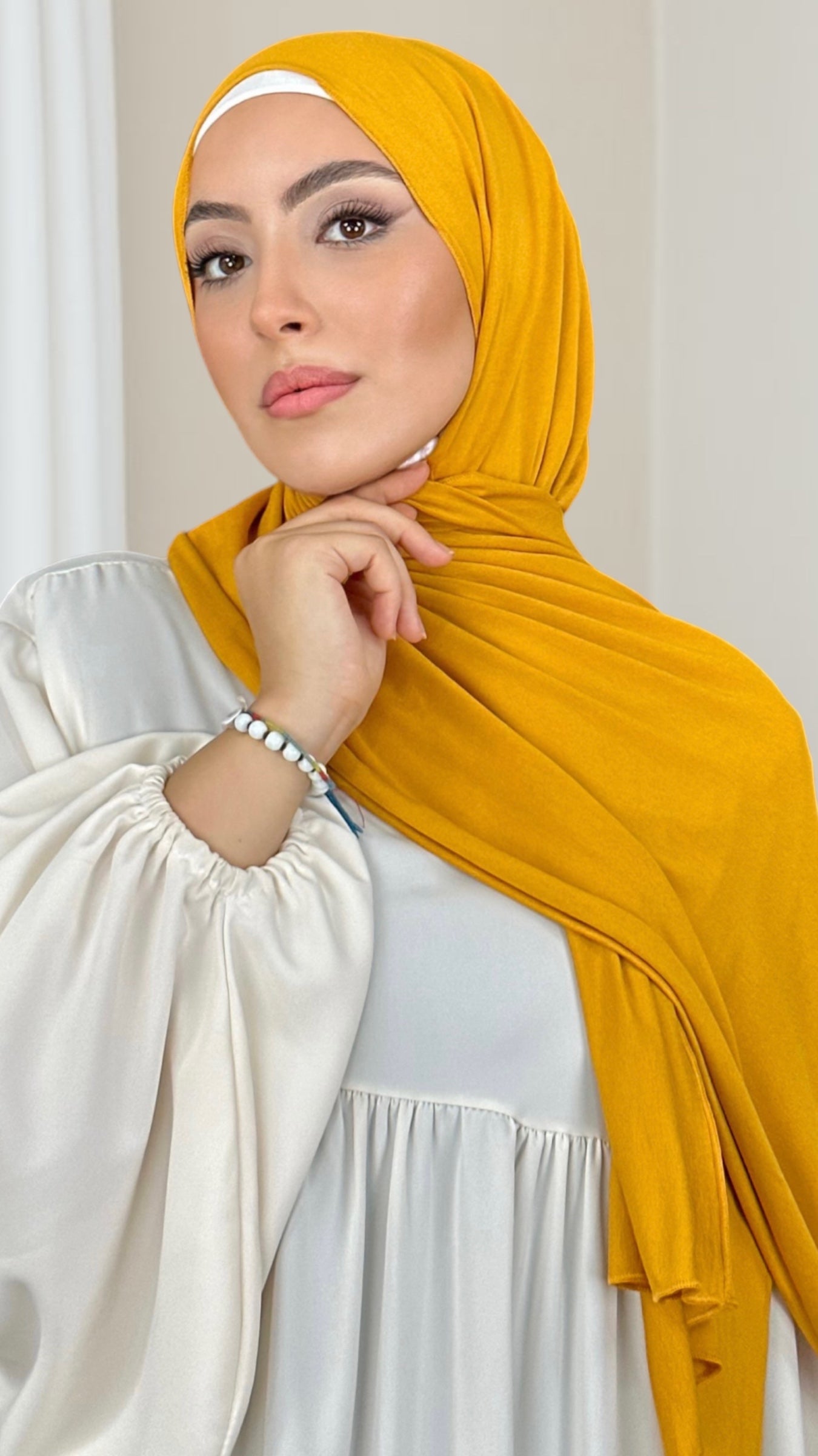 Hijab Jersey senape-orlo Flatlock - Hijab Paradise Hijab, chador, velo, turbante, foulard, copricapo, musulmano, islamico, sciarpa, 