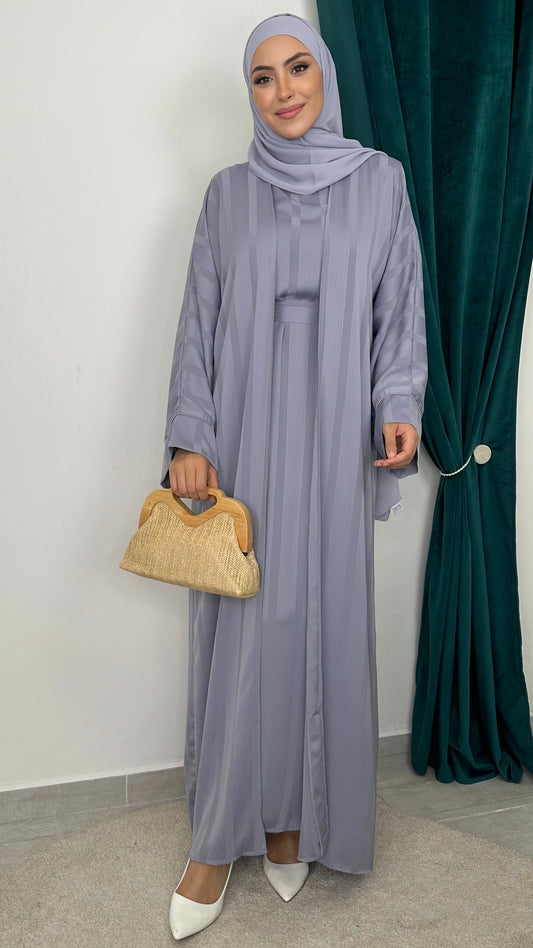 Completo Abaya Satinata Rows Grigio