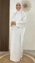 Load image into Gallery viewer, Abaya split White - abaya semplice - abaya con tasche - hijab bianco - abaya per pellegrinaggio - umra e hajj
