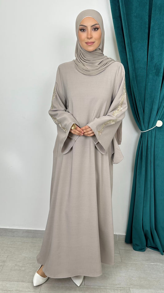 Abaya Ricamo Prestige Taupe - Hijab Paradise 