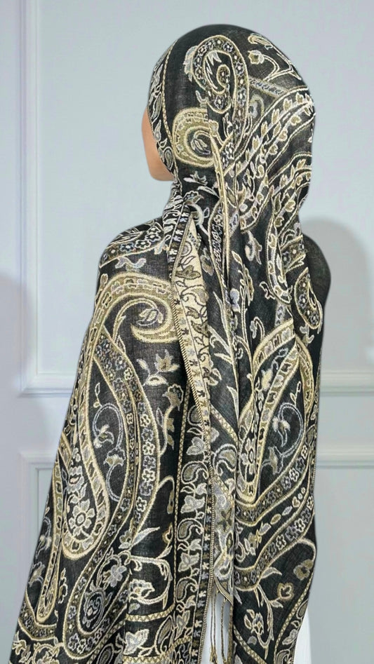 Royal Paisley Pashmina Black & AntiqueGold