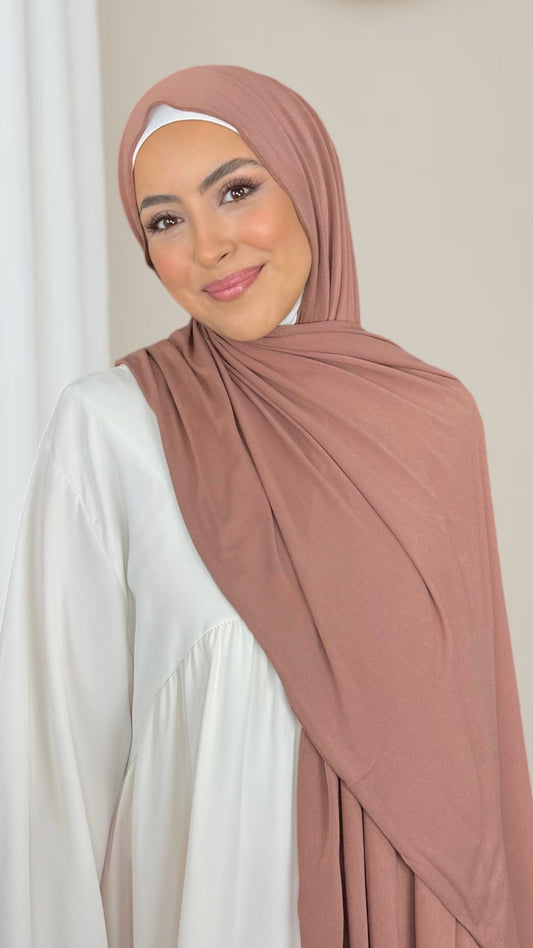 Hijab Jersey Nude Scuro orlo Flatlock