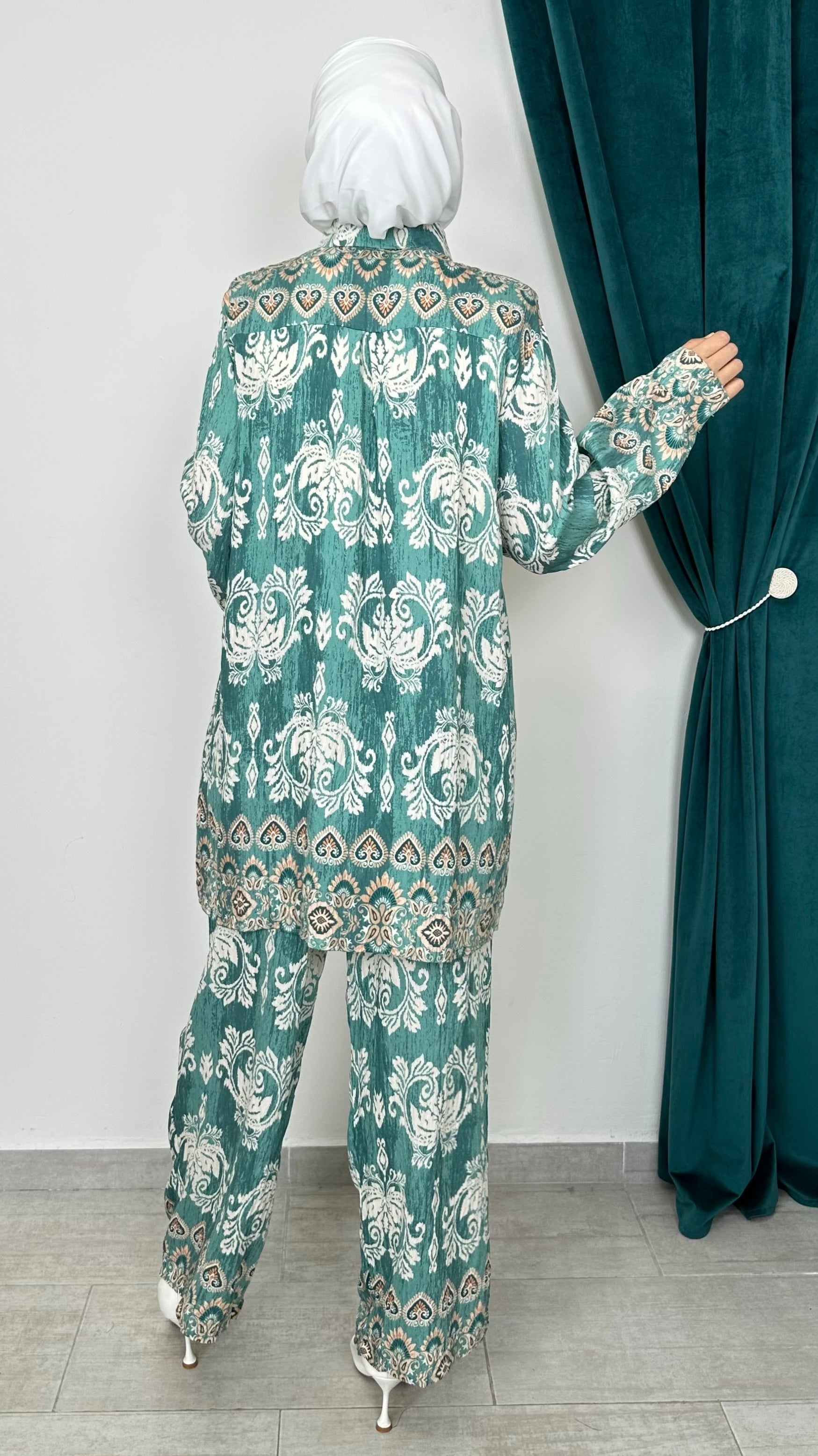 Coordinato Boho Paisley Verde Acqua - Hijab Paradise 
