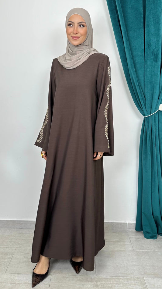 Abaya Ricamo Prestige Brown - Hijab Paradise 