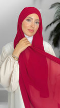 Load image into Gallery viewer, Quick hijab rosso - Hijab- foulard-pronto da mettere- cuffia in viscosa- rosso-  incrociato- hijab paradise
