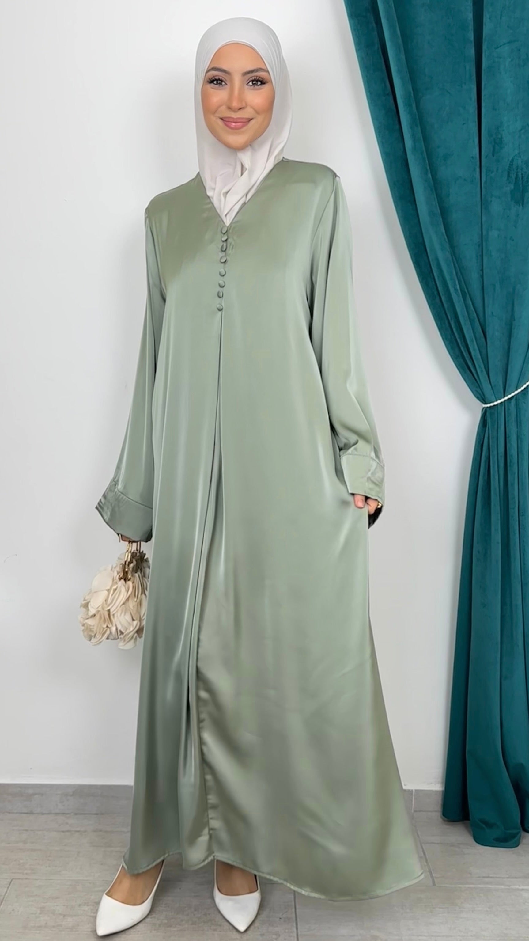 Abaya Satin verde - Hijab Paradise 