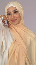 Charger l'image dans la visionneuse de la galerie, Hijab, chador, velo, turbante, foulard, copricapo, musulmano, islamico, sciarpa,  trasparente, chiffon crepe Pesca
