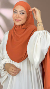 Striped Hijab - Hijab Paradise -Hijab Pronto da mettere - hijab rigato - elastico dietro - donna musulmana - foulard -copricapo- abaya palloncino - sorriso - arancio