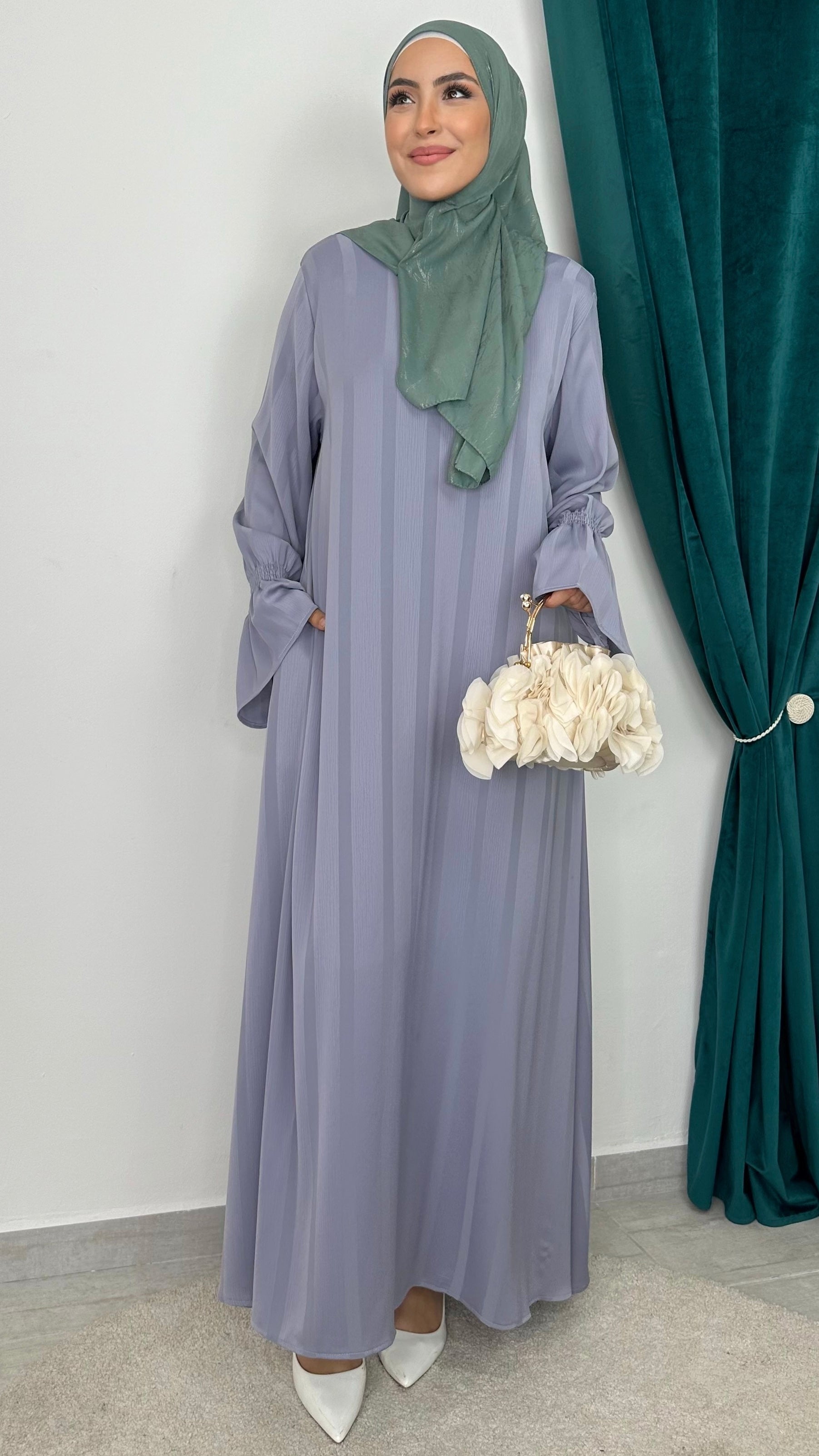 Abaya Satinata Rows Grigio