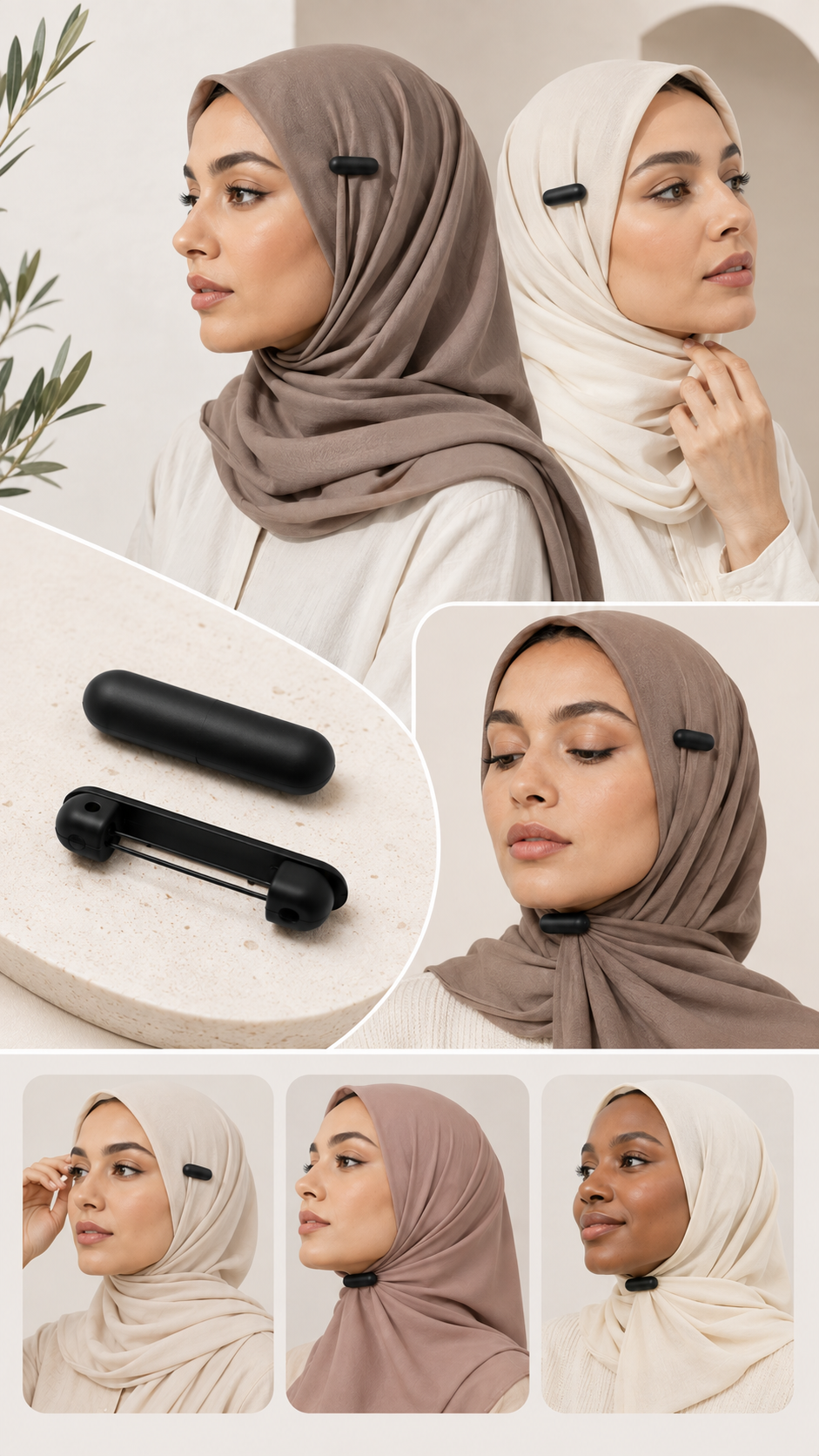 Hijab Clip Matte Nero – Set da 6