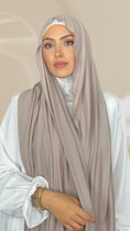 Carica l'immagine nel visualizzatore della galleria, Hijab Jersey Ghiaia chiaro- orlo Flatlock
